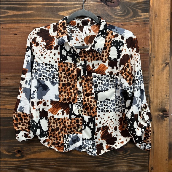 Leopard Print Button-Up Blouse - Picture 1 of 5